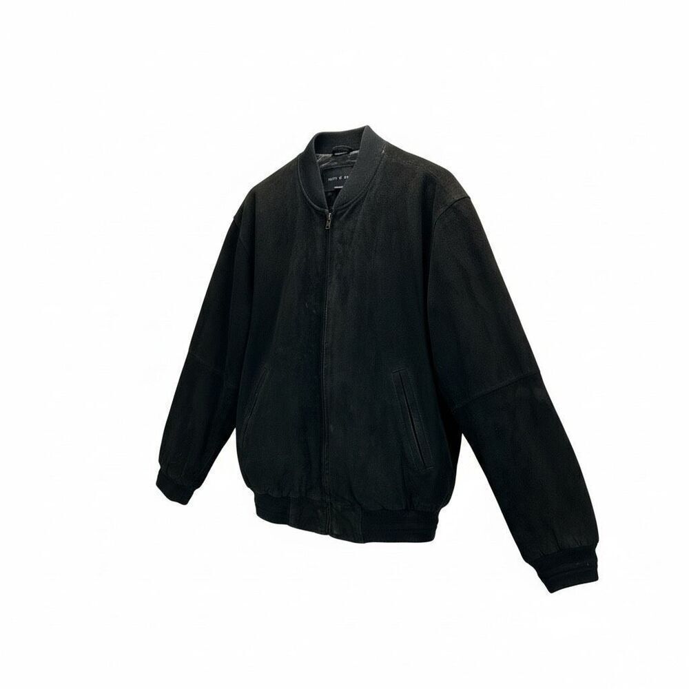 Croft & Barrow Black Suede Leather Bomber Jacket Mens Vintage 90s Coat M